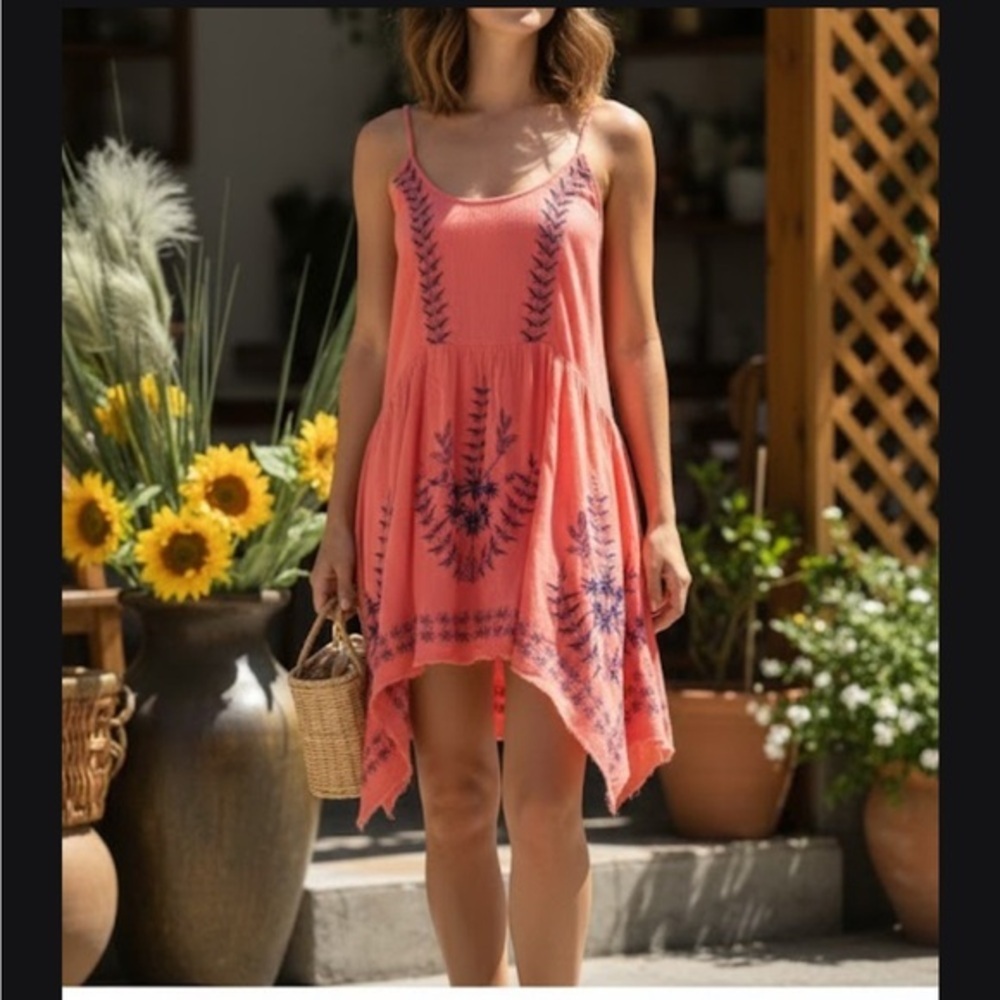 Intimately by free people Chic Coral Mini Dress with blue Detailing